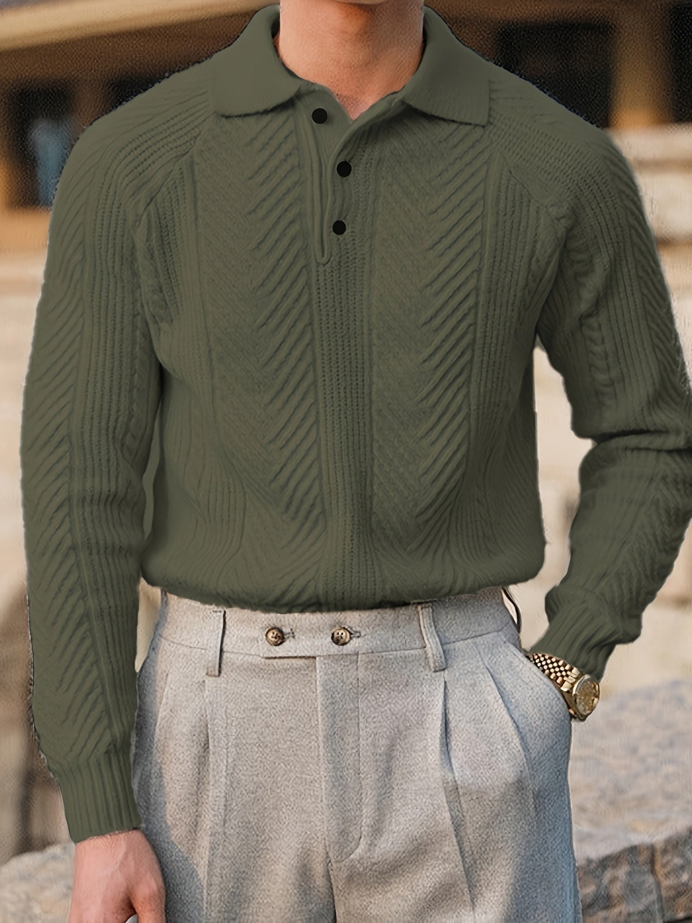 Adrian – Strukturierter Strick-Polo-Pullover