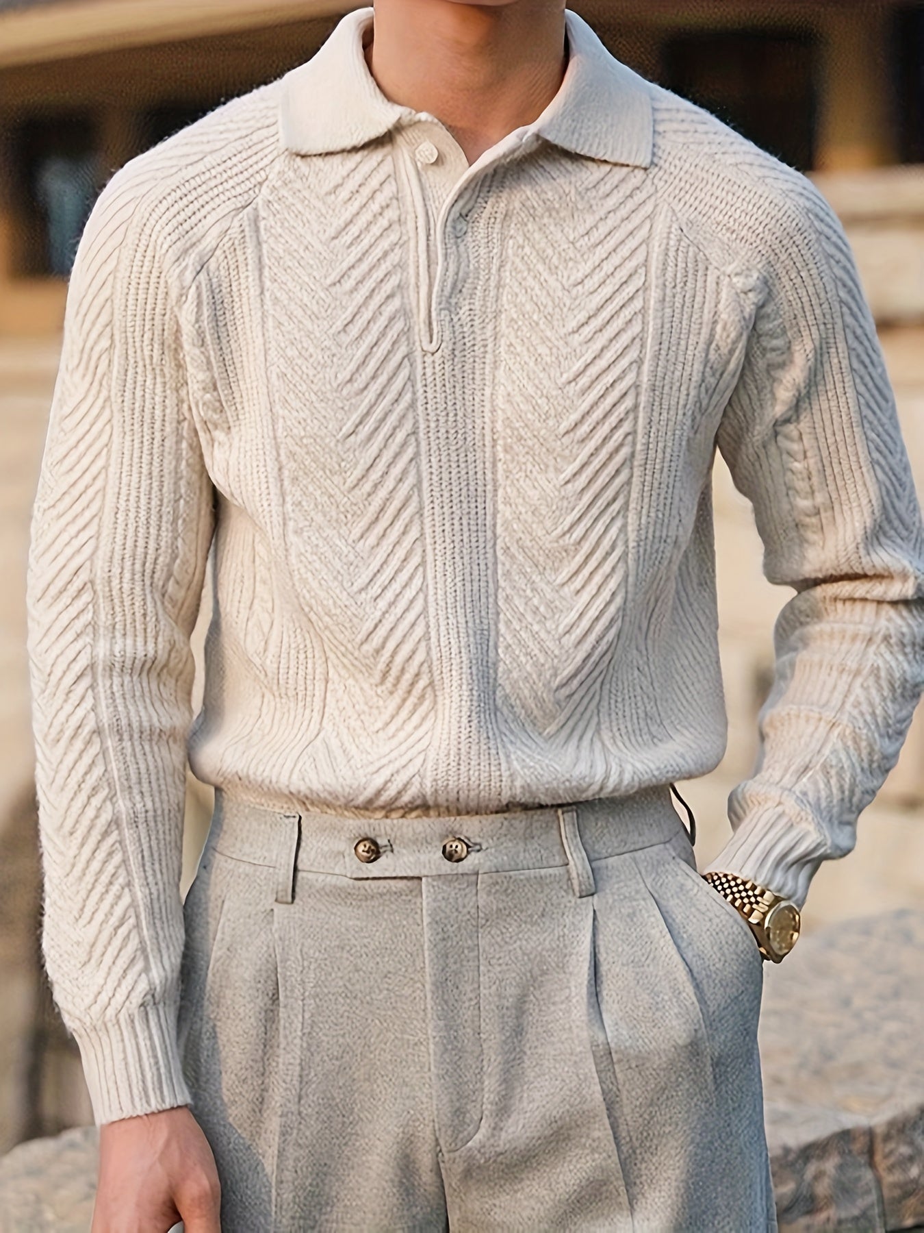 Adrian – Strukturierter Strick-Polo-Pullover