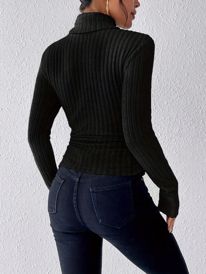 Ciara - Gerippter Rollkragen-Top