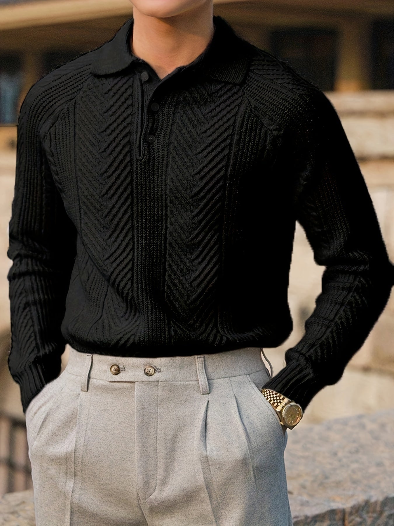 Adrian – Strukturierter Strick-Polo-Pullover