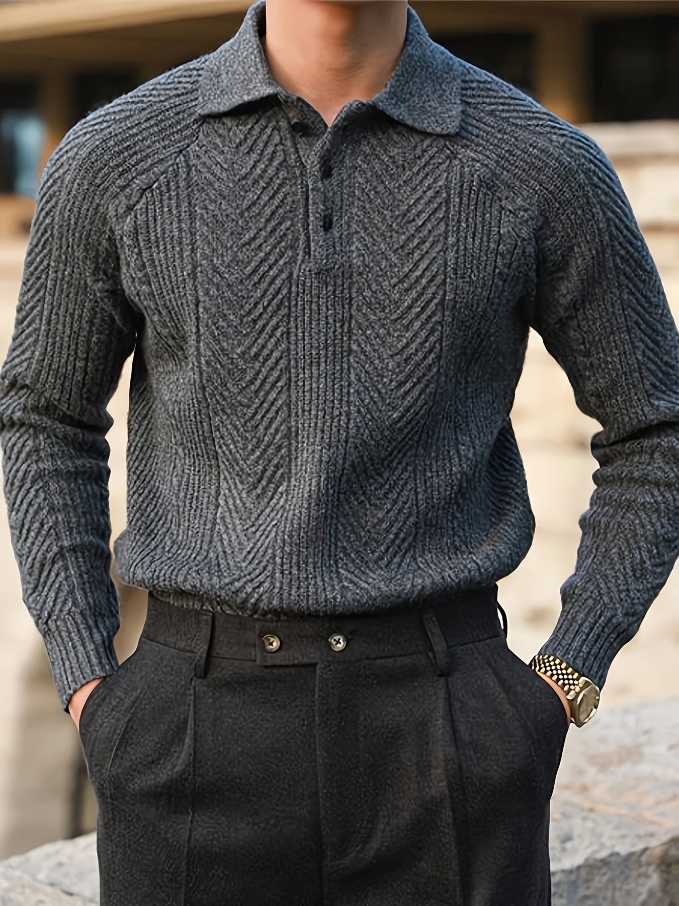 Adrian – Strukturierter Strick-Polo-Pullover