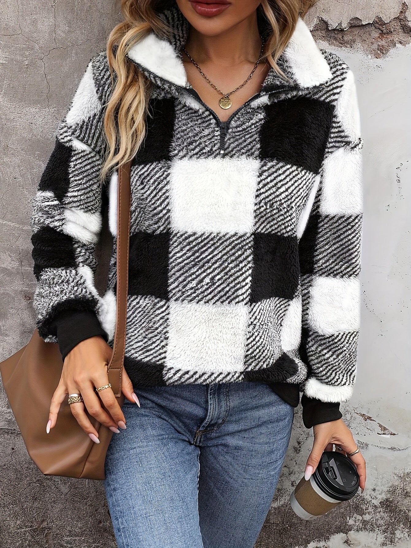 Emilia – Kariertes Teddyfleece-Sweatshirt