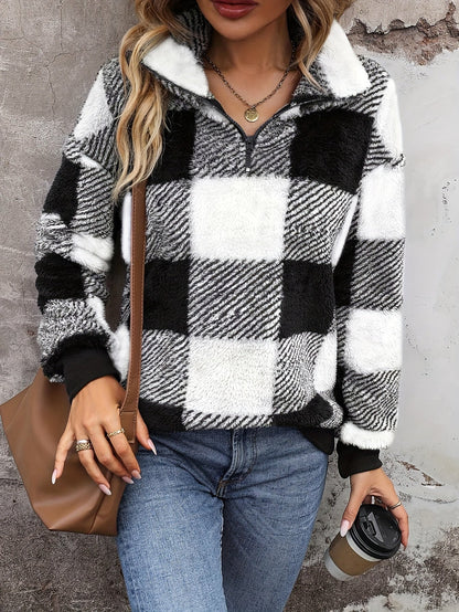Emilia – Kariertes Teddyfleece-Sweatshirt